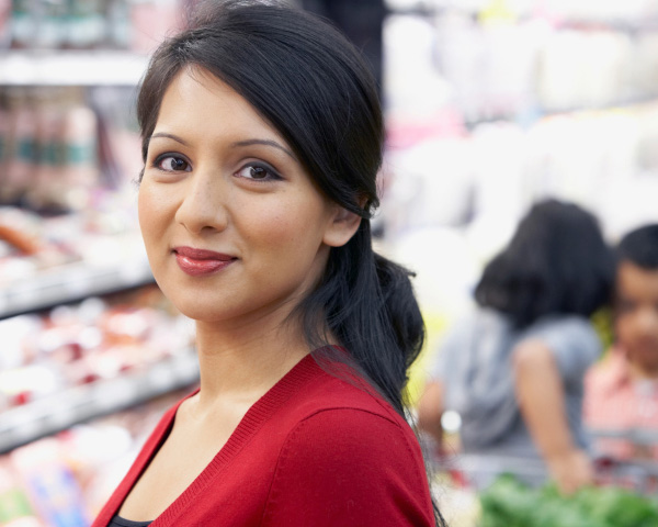 Close up of a woman in a supermarket