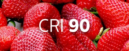 Mansikkakulho osoittaa värin voimakkuuden CRI 90 -valaistuksessa